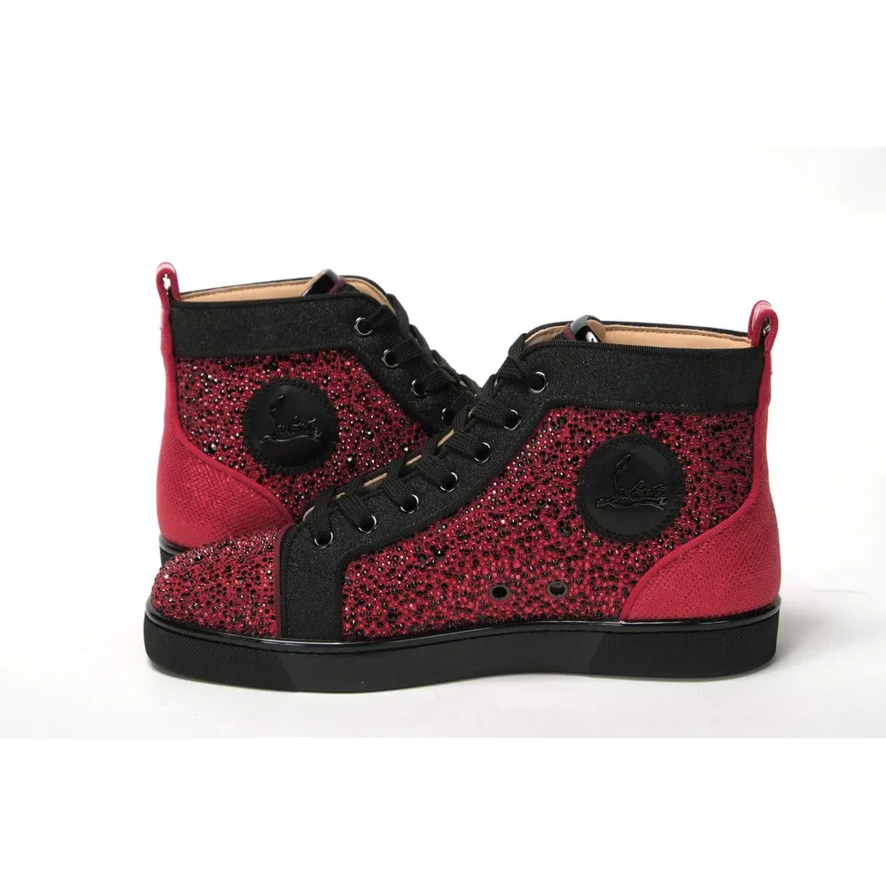 Christian Louboutin Red Black Louis Junior Spikes Sneaker Shoes - Picture 1 of 8